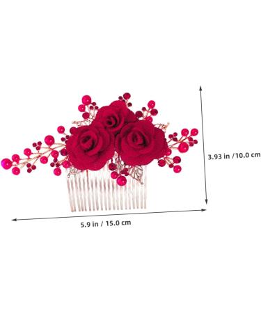 PLAFOPE Rose Hair Comb Hair Jewelry Comb Female Insert Comb Bridesmaid Hair Comb Rose Head Decor Hair Comb Clip Wedding Hair Comb Wedding Ceremony Decorations Hair Accessories Red Cloth - Buy Online on SooperMarket.com