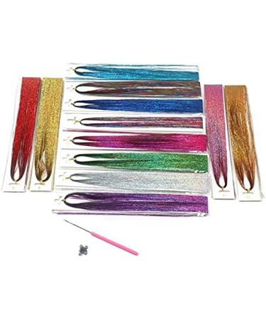 OUHUAN Hair Tinsel Strands with 12 Colors Hair Tinsel Strands Kit Hair Extensions Shiny Silk Tinsel - Buy Online on SooperMarket.com