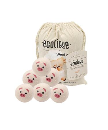 Organic Wool Dryer Balls - Pack of 6 100% New Zealand Wool Reusable Fabric Softener 1000+ Loads Baby-Safe Energy Efficient Wrinkle Reducing Dryer sheets alternative Fast Dry time PIG XL-6P Pigs