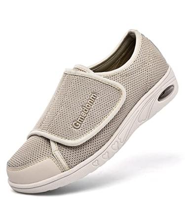 Gmedonm Women's Wide Shoes with Adjustable Lightweight for Diabetic Edema Plantar Fasciitis Bunions Arthritis Swollen Feet Air Cushion Bottom Fattening and Widening Elderly Shoes Beige 9.5 Wide