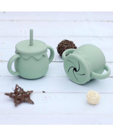 Ginbear 2-in-1 Silicone Sippy Cup with Straw & Snack Lid | 8.5oz Spill-Proof Toddler Training Cup (Hazy Green) - Ages 12M+ - Buy Online on SooperMarket.com