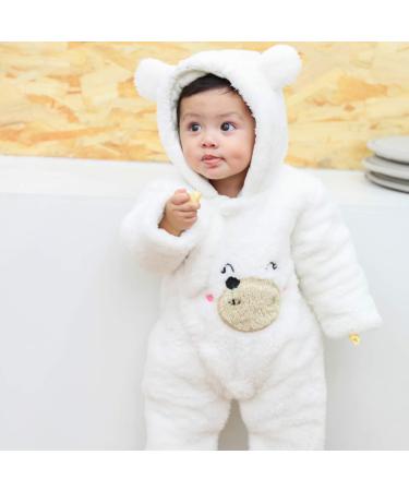 Puseky Newborn Baby Cartoon Bear Snowsuit | Winter Coat Fleece Hooded Romper | Unisex Baby Clothes 3-6 Months - Buy Online on SooperMarket.com