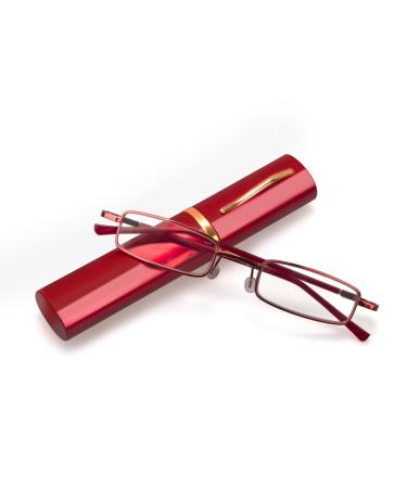 Kokobin flexible metal reading glasses visual aid feather-hinge reading aid unisex reader with glasses case such as pen holder (red 3.5 diopters) red +3.5 dioptria