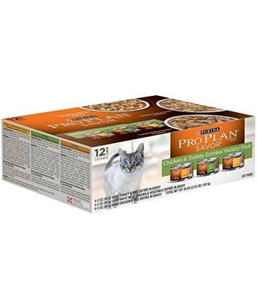 Purina Pro Plan Gravy, High Protein Wet Cat Food Variety Pack, COMPLETE ESSENTIALS Chicken & Turkey Favorites - (2 Packs of 12) 3 oz. Cans