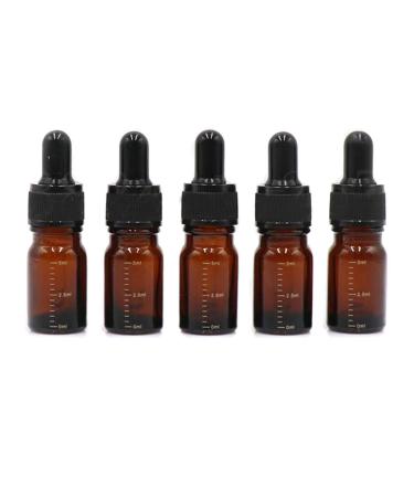 VASANA 5Pcs 5ml Empty Refillable Amber Glass Graduated Dropper Bottle Container Jar Pot Holder with Glass Pipette Dropper for Essential Oil Perfume Aromatherapy