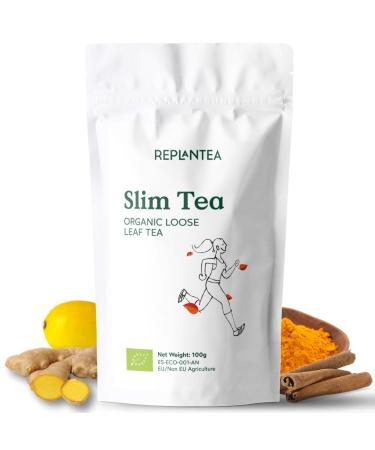 Slim Tea Organic 100g (50 Cups) | Detox Loose Leaf Tea with Matcha Mate Ginger Turmeric Cinnamom Mint REPLANTEA