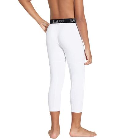 LEAO Youth Boys 3/4 Compression Pants with Knee Pads Cool Dry Basketball Tights Sports Capri Leggings White Small - Buy Online on SooperMarket.com