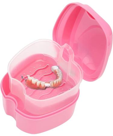 Denture Case Orthodontic Dental Retainer Box False Teeth Storage Container Dentures Container with Filter for Home & Travel Pink