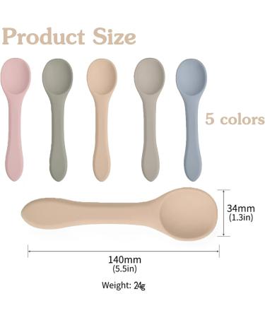 5 Pcs Silicone Baby Weaning Spoons - Self-Feeding Training Spoons for Mini Kids | Safe Utensils for Babies Over 6 Months - Perfect for Boy and Girl Toddlers - Buy Online on SooperMarket.com