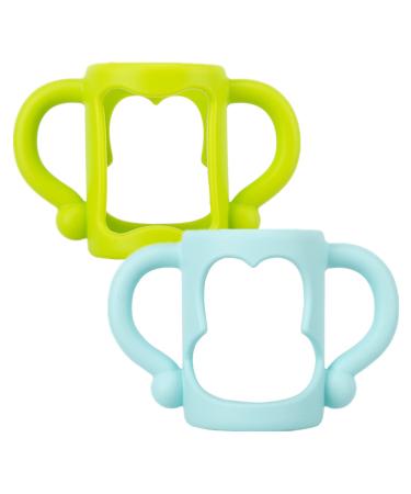 Smarbore Bottle Handles for Dr Brown Narrow Baby Bottles 100% Silicone Baby Bottle Holder for Easy Grip Sippy Cup Handle for Dr Brown Narrow Sippy Bottle Teach Babies to Drink Independently 2 Pack Blue