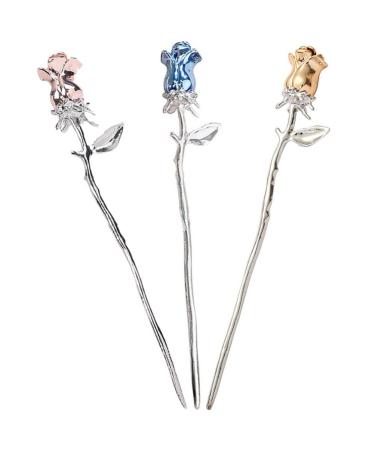 minkissy Metal Chopsticks Metal Chopsticks Rose Metal Hairpin Hanfu Headdress Sticks Bun Hair Pin Chignon Pin Women Girls Hair Accessories 3 Color Hair Accessories Hair Accessories