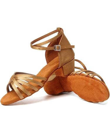 SWDZM Girls Latin Dance Shoes - Satin Suede Sole, Ballroom Salsa Tango Professional Dance Shoes - Beige-202, Size 13.5 Little Kid - Buy Online on SooperMarket.com
