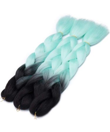 Tess Braids Extensions 60 cm - 3 Pack Jumbo Kanecalon Hair Braids for Box Braids - Ombre Black/Light Green - 100g Bundle - Buy Online on SooperMarket.com