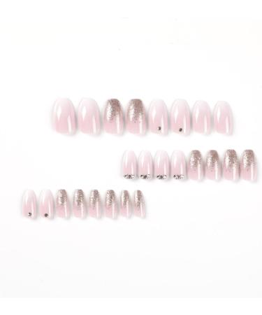 Justotry Glitter Fake Nails - 24 pcs Medium Peach Pink French Press On Nails with Jewels | Ballerina Long Stick On Nails for Women | Acrylic Coffin False Nails with Glue for Nail Art - Buy Online on SooperMarket.com
