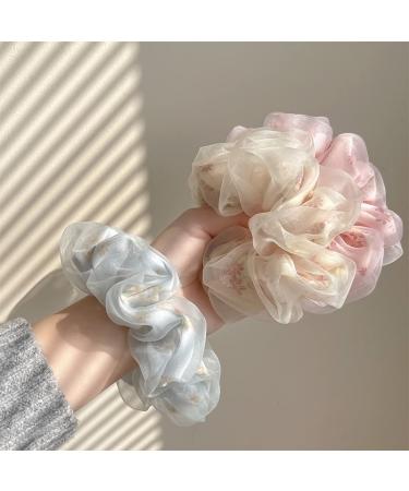 Daisy Flower Organza Hair Scrunchies for Women Girls - 3 Pcs - Buy Online on SooperMarket.com