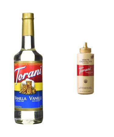 Torani Vanilla Coffee Syrups 0.75 L & White Chocolate Squeeze Sauce 16.5 Fluid Ounce (1 pack)