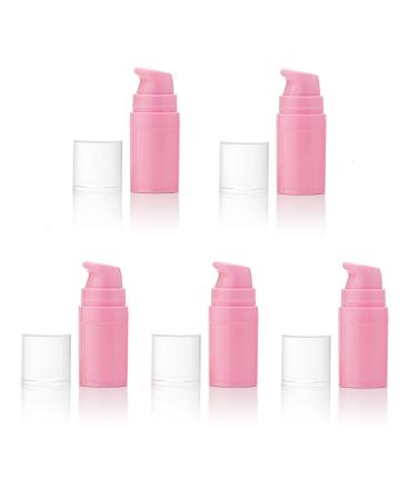 Airless Pump Bottles Pack of 5 empty Plastic Pump Travel Bottle Lotion Dispenser foundation cream gel cosmetics (Pink 5ml)
