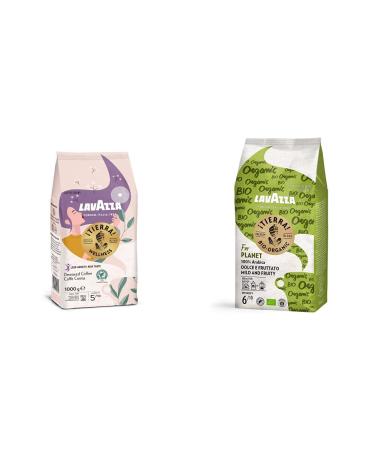 Lavazza Tierra!Wellness 1kg pack 80% less caffeine Arabica and Robusta coffee beans & Tierra!For planet 1kg pack 100% high -quality Arabica coffee beans light roast degree bundle with Tierra!For planet