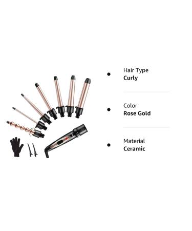 Ohuhu 7 in 1 Curling Wand Set with Interchangeable Ceramic Barrels and Heat Protective Glove - Dual Voltage Hair Curler in Rose Gold | Mother's Day Gift - Buy Online on SooperMarket.com