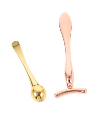 1 Set Eye Massage Roller Head T-bar Set Essence Bar Eye Stick Eye Massage Stick Massage Bar Beauty Scoop Double-end Facial Mask Spoon Face Eye Face 9.6x3.5cm Golden