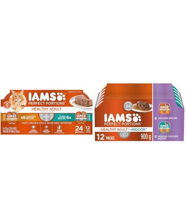IAMS Perfect Portions Healthy Wet Cat Food Adult Grain Free Pat - Chicken and Tuna 75 g Pack of 1 & Perfect Portions Healthy Wet Cat Food Adult Grain Free Cuts in Gravy