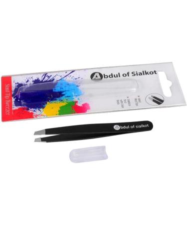 Abdul of Sialkot Slant Tip Stainless Steel Eyebrow Tweezers - Professional Precision for Women & Men - Perfect for Brow & Facial Hair - Pack of 1 (Black) - Buy Online on SooperMarket.com