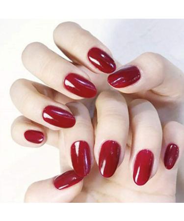 Brishow 24pcs Coffin Shape Pink Short Oval Artificial Acrylic Stick on False Nails for Women Girls
