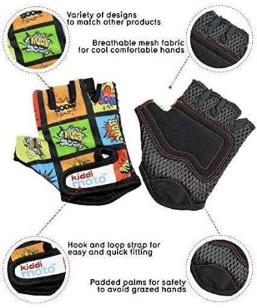 KIDDIMOTO Children's Fingerless Cycling Gloves for Boys & Girls - Bicycle Bike Gloves M (4-8y) - Fun Comic Design - Buy Online on SooperMarket.com