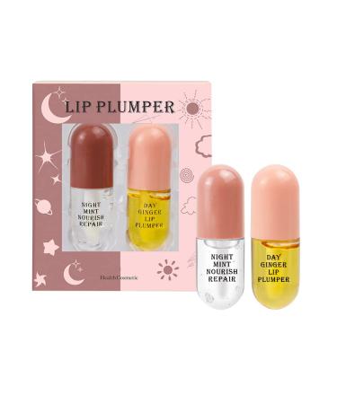 Lip Plumper Set, Natural Lip Plumper Gloss Products and Lip Care Serum, Day & Night Serum for Lip Makeup, Lip Oil Moisturizing Lip Enhancer for Fuller, Lip Mask, Beautiful Fuller 2pcs