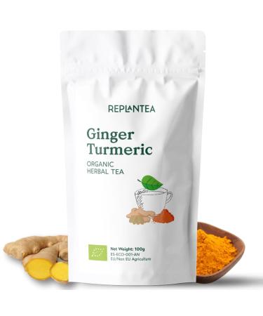 Ginger Turmeric Tea Organic 100g (50 Cups) | Intense Flavour 98% Ginger 1% Turmeric and Cardamom REPLANTEA