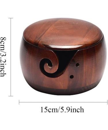 Handmade Dark Wood Yarn Bowl with Lid - Yarn Ball Holder for Knitting and Crochet - 12 Crochet Hooks Included - Buy Online on SooperMarket.com