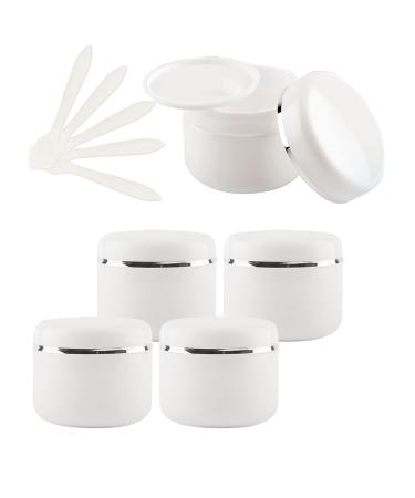 Tianzd 5 piece of empty Little 250 ml white plastic screw can cream box can gel tap with silver band lid cosmetics container ointment cosmetic container empty box with 5 pieces spoon 250ml