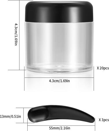 20 Pieces Empty Cream Cans - 40ml Transparent Plastic Containers for Cosmetics & Lip Balm with 3 Mini Black Spatulas | International Shipping - Buy Online on SooperMarket.com