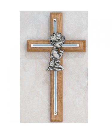 KeegansCatholicTreasures Blue Boys Wall Cross Oak Baby Infant Christening Baptism Shower Made in The USA 1 Pack