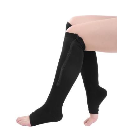 Compression socks for men & women sport calf support varicose veins relief socks is best sporty running flight travel nurses edema (l/xl-black) l/xl black