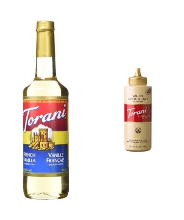 Torani French Vanilla Flavour Syrup 750ml & White Chocolate Squeeze Sauce 16.5 Fluid Ounce (1 pack)
