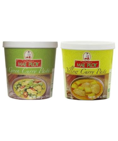 CNMART Mae Ploy Thai Green Curry and Yellow Curry Paste 400g