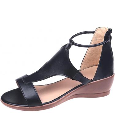 Women's Casual Buckle Strap Roman Wedge Sandals | Open Toe Platform Beach Shoes - Black, Size 8.5 - Buy Online on SooperMarket.com