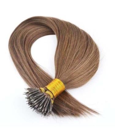 18" Nano Ring Hair Extensions 100% Real Human Hair Blonde Black Brown Nano 35G / Free Rings Included (Ash Brown #8) 18" Long
