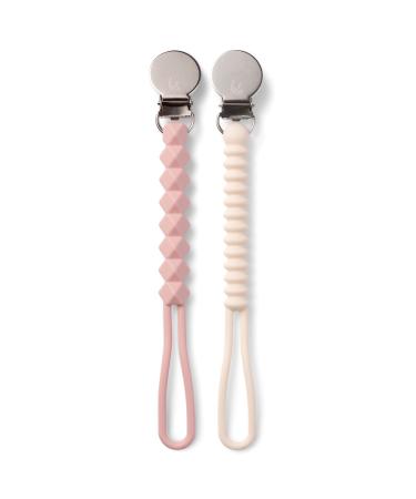 BooginHead Silicone Pacifier Clip Baby Pacifier Holder 2-Pack Rose & Cream