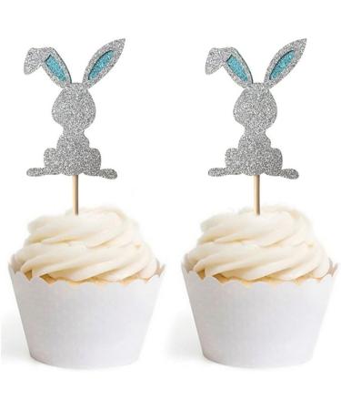 4 Pcs Bunny Cupcake Toppers Rabbit Cake Toppers Birthday Party Easter Cake Decoration (Silver) LM - Buy Online on SooperMarket.com