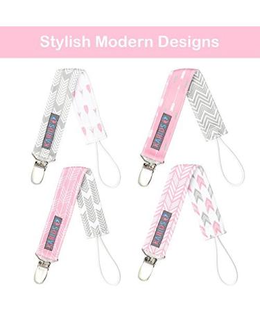 Pacifier Metal Clip (4 Pack) for Babies - Modern Unisex Holder for Binky Soothie Toys - Durable Lightweight Baby Accessory - Girl Pack in Pink - Buy Online on SooperMarket.com