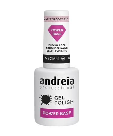 Andreia Professional Glitter Gel Nail Polish Power Base - High Viscosity Base for Stronger Nails - Builder Base Gel for Small Nail Extensions - Vegan - Colour GLITTER SOFT PINK - 10.5 ml PB Glitter Soft Pink
