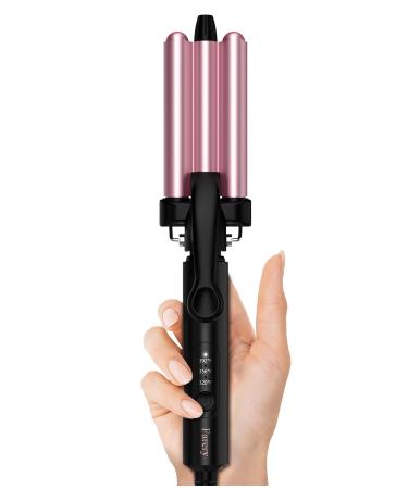 Mini Hair Crimper Hair Waver 3 Temperature Adjustable 3 Barrel Curling Iron for Short Hair Hair Crimper for Women Beach Waves Crimper Hair Tool 1/2 Inch Travel Size Dual Voltage Pouch Bag Digital temp(Rose pink)
