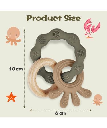 Vicloon Octopus Teething Toy for Baby | Silicone and Wood Chew Toy | Easy to Hold and Clean | Teether Chewlery for Boys & Girls (Green) - Buy Online on SooperMarket.com