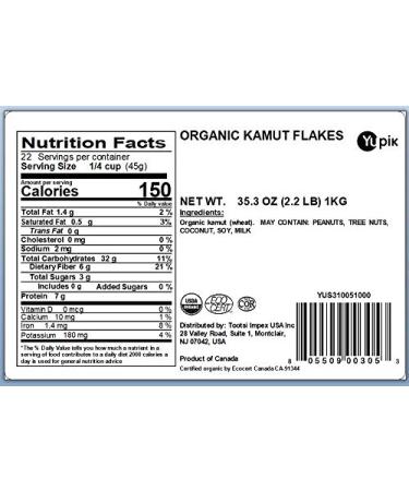 Yupik Organic Kamut Flakes 2.2 lb - Non-GMO, Vegan, Gluten-Free - Buy Online on SooperMarket.com