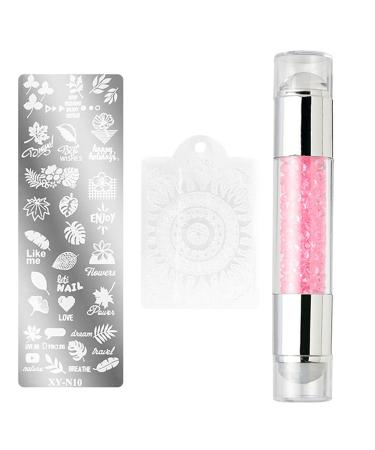 Nail Art Stamping Tool Kit Nail Stamping Plates Nail Art Stamper included Double Head Polish Print Template Silicone Stampers For Beauty Nail Art DIY- Nails Seal Mold Nail Stamp Plate Pink 03 pink
