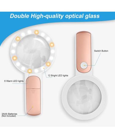 Magnifying Glass with 18 LED Lights 30X Handheld Large Magnifying Glass with 3 Modes Illuminated Magnifier Glass for Seniors Read Coins Stamps Map Inspection -with a Lens Cloth (Rose Gold) - Buy Online on SooperMarket.com