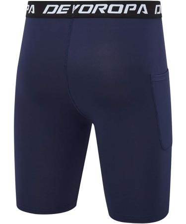 DEVOROPA Youth Boys' Compression Shorts 2-Pack, Black/Navy, Large | Performance Athletic Base Layers with Side Pockets - Training Underwear - Buy Online on SooperMarket.com
