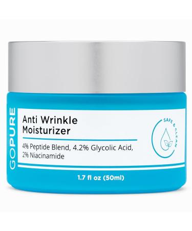 goPure Glyco-Peptide Anti Wrinkle Face Cream - Hyaluronic Acid Moisturizer for Face with Glycolic Acid Peptides and Vitamin E - Hydrating Facial Moisturizer with Anti-Aging Formula - 1.7 fl oz New Packaging